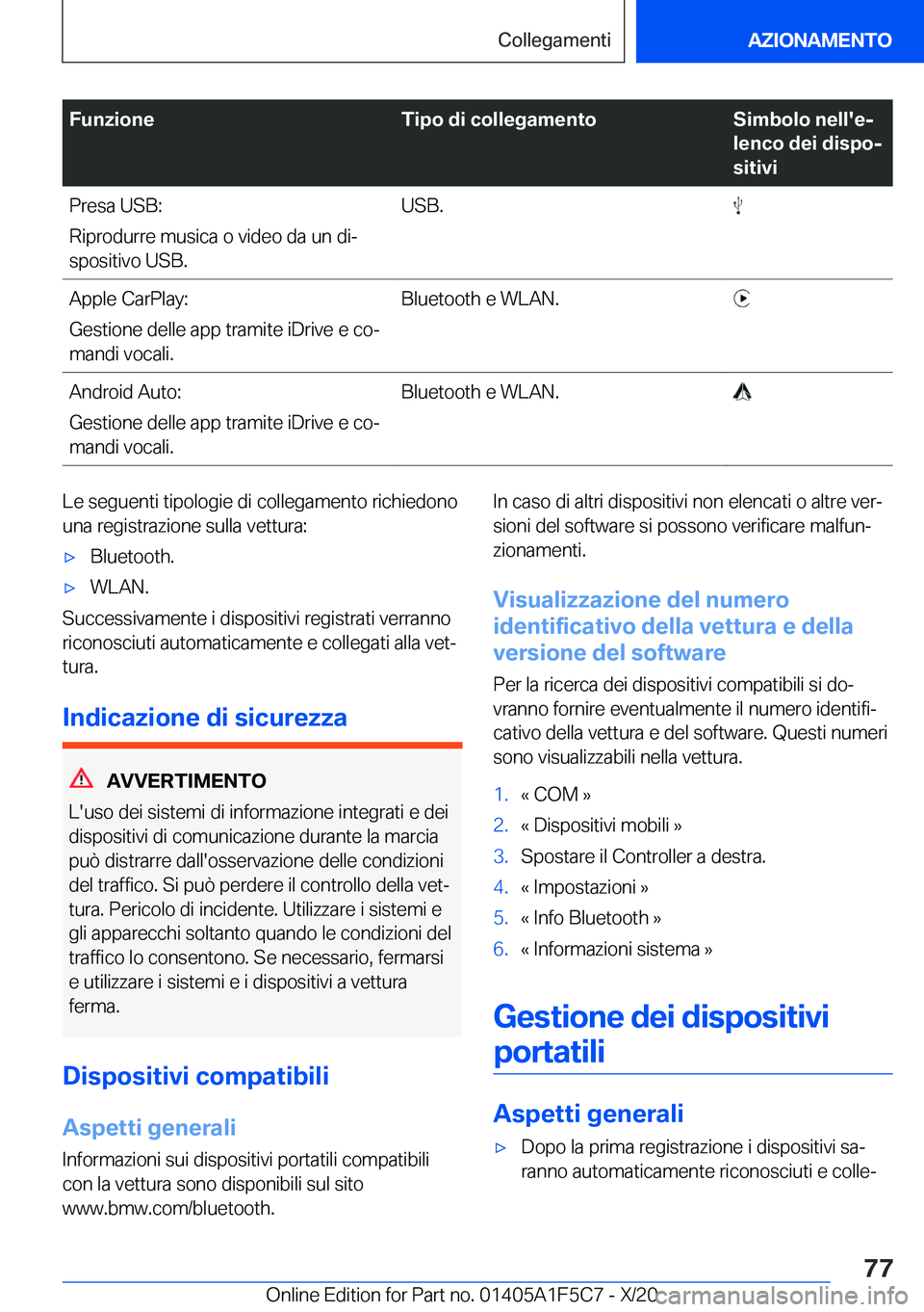 BMW X4 M 2021  Libretti Di Uso E manutenzione (in Italian) �F�u�n�z�i�o�n�e�T�i�p�o��d�i��c�o�l�l�e�g�a�m�e�n�t�o�S�i�m�b�o�l�o��n�e�l�l�'�ej
�l�e�n�c�o��d�e�i��d�i�s�p�oj
�s�i�t�i�v�i�P�r�e�s�a��U�S�B�:
�R�i�p�r�o�d�u�r�r�e��m�u�s�i�c�a��o��v�