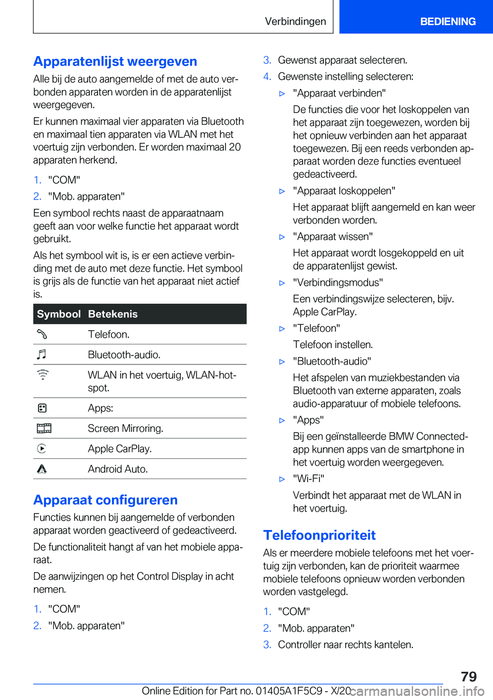 BMW X4 M 2021  Instructieboekjes (in Dutch) �A�p�p�a�r�a�t�e�n�l�i�j�s�t��w�e�e�r�g�e�v�e�n
�A�l�l�e��b�i�j��d�e��a�u�t�o��a�a�n�g�e�m�e�l�d�e��o�f��m�e�t��d�e��a�u�t�o��v�e�rj
�b�o�n�d�e�n��a�p�p�a�r�a�t�e�n��w�o�r�d�e�n��i�n��d