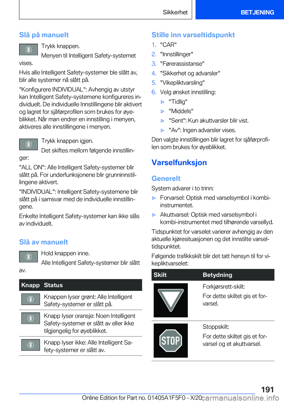 BMW X4 M 2021  InstruksjonsbØker (in Norwegian) �S�l�å��p�å��m�a�n�u�e�l�t�T�r�y�k�k��k�n�a�p�p�e�n�.
�M�e�n�y�e�n��t�i�l��I�n�t�e�l�l�i�g�e�n�t��S�a�f�e�t�y�-�s�y�s�t�e�m�e�t
�v�i�s�e�s�.
�H�v�i�s��a�l�l�e��I�n�t�e�l�l�i�g�e�n�t��S�a�f�