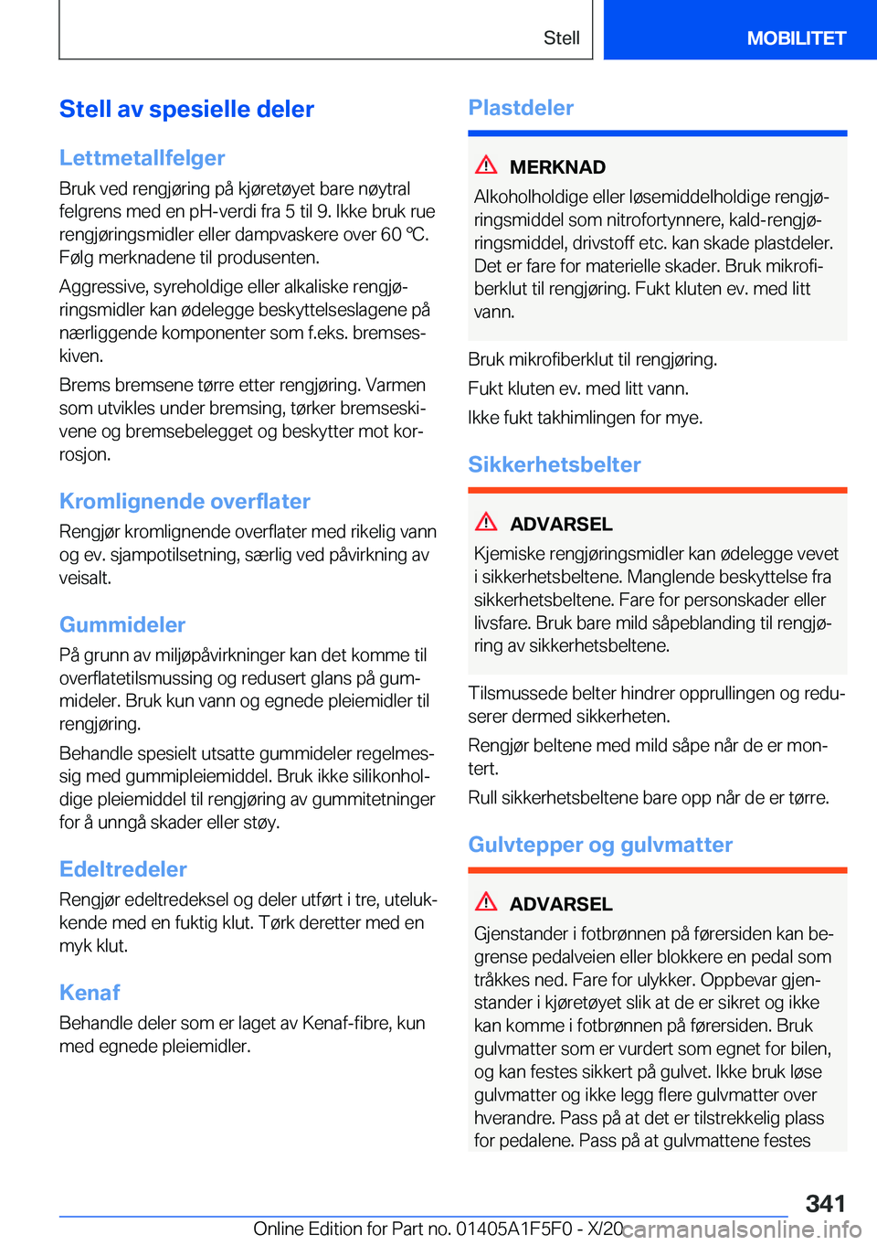 BMW X4 M 2021  InstruksjonsbØker (in Norwegian) �S�t�e�l�l��a�v��s�p�e�s�i�e�l�l�e��d�e�l�e�r
�L�e�t�t�m�e�t�a�l�l�f�e�l�g�e�r �B�r�u�k��v�e�d��r�e�n�g�j�