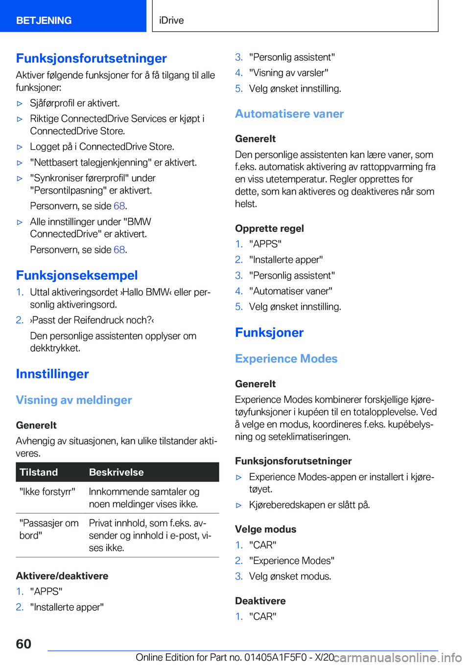 BMW X4 M 2021  InstruksjonsbØker (in Norwegian) �F�u�n�k�s�j�o�n�s�f�o�r�u�t�s�e�t�n�i�n�g�e�r
�A�k�t�i�v�e�r��f�