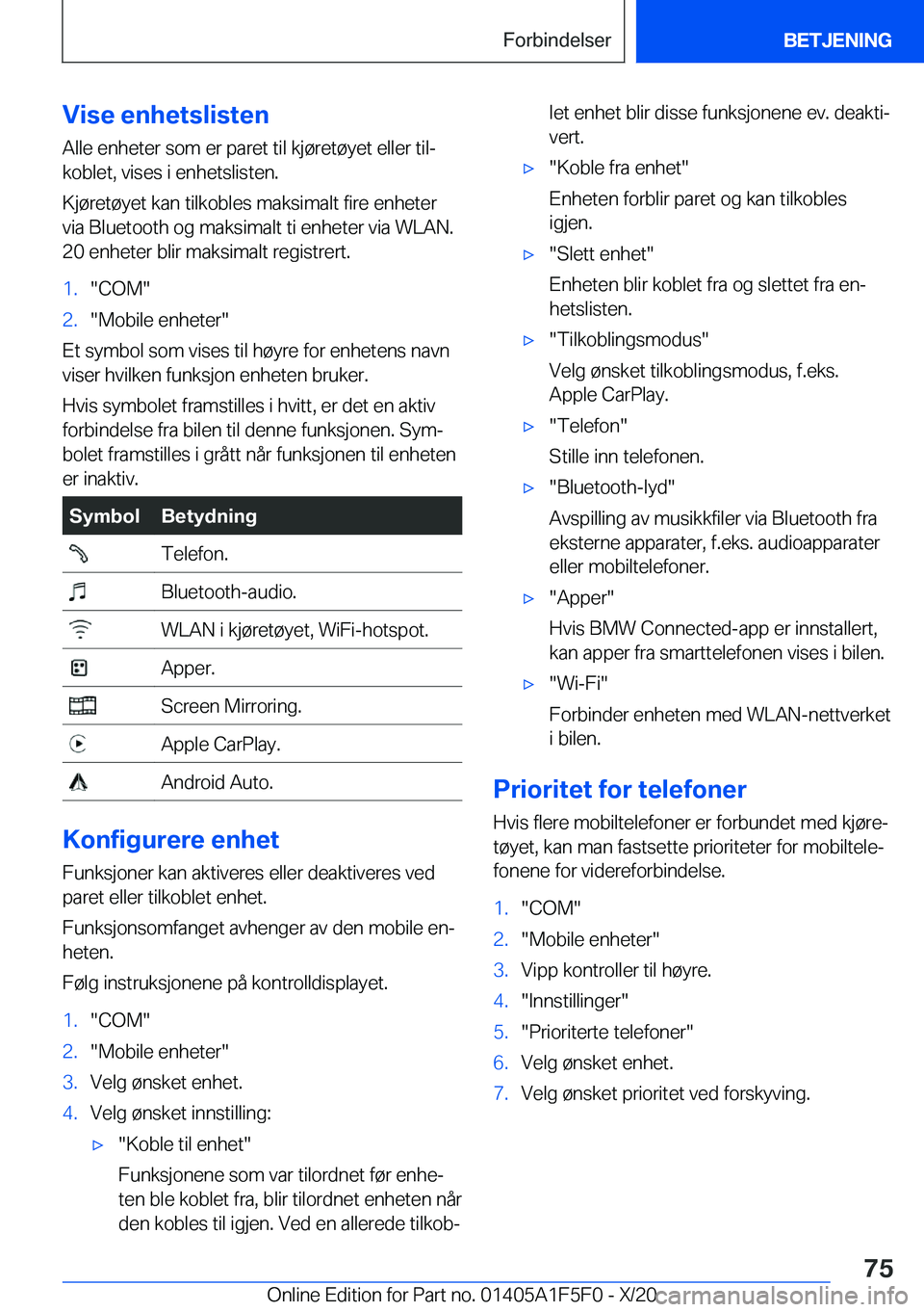 BMW X4 M 2021  InstruksjonsbØker (in Norwegian) �V�i�s�e��e�n�h�e�t�s�l�i�s�t�e�n�A�l�l�e��e�n�h�e�t�e�r��s�o�m��e�r��p�a�r�e�t��t�i�l��k�j�
