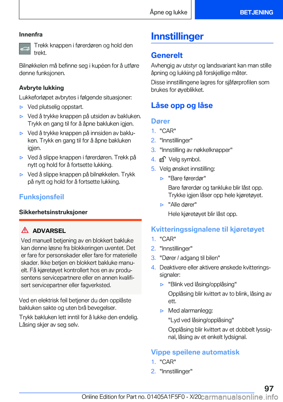 BMW X4 M 2021  InstruksjonsbØker (in Norwegian) �I�n�n�e�n�f�r�a�T�r�e�k�k��k�n�a�p�p�e�n��i��f�