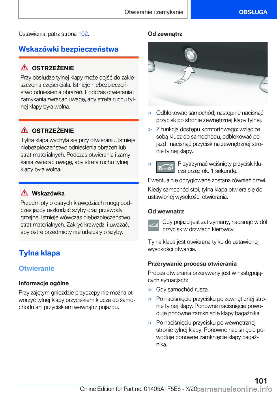 BMW X4 M 2021  Instrukcja obsługi (in Polish) �U�s�t�a�w�i�e�n�i�a�,��p�a�t�r�z��s�t�r�o�n�a��1�0�2�.
�W�s�k�a�z�