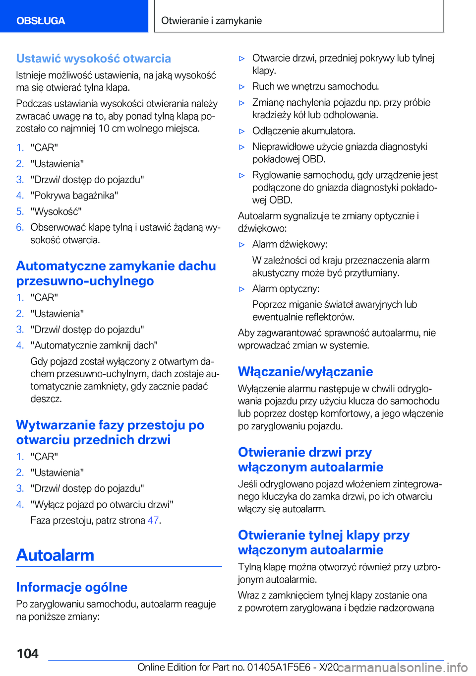 BMW X4 M 2021  Instrukcja obsługi (in Polish) �U�s�t�a�w�i�ć��w�y�s�o�k�o�ć��o�t�w�a�r�c�i�a�I�s�t�n�i�e�j�e��m�o9�l�i�w�o�
