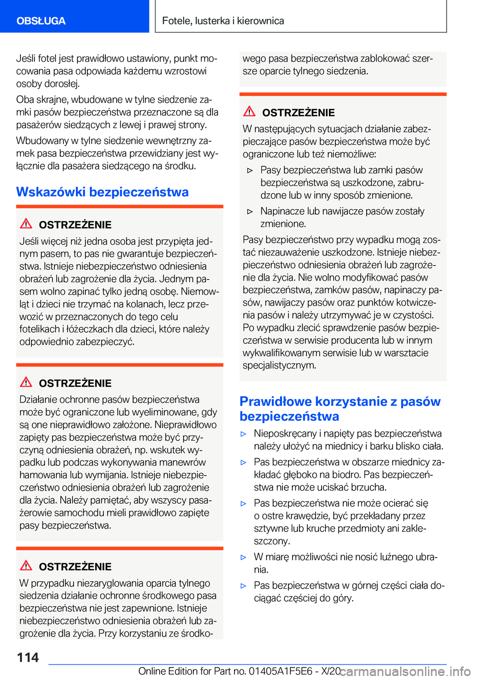 BMW X4 M 2021  Instrukcja obsługi (in Polish) �J�e�l�i��f�o�t�e�l��j�e�s�t��p�r�a�w�i�d�ł�o�w�o��u�s�t�a�w�i�o�n�y�,��p�u�n�k�t��m�oj�c�o�w�a�n�i�a��p�a�s�a��o�d�p�o�w�i�a�d�a��k�a9�d�e�m�u��w�z�r�o�s�t�o�w�i
�o�s�o�b�y��d�o�r�o�s