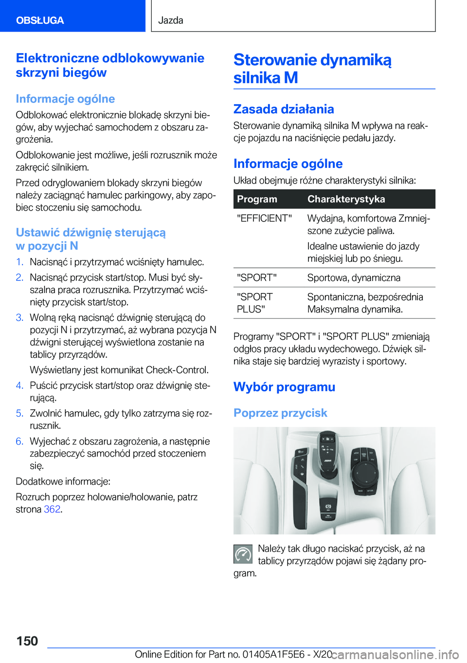 BMW X4 M 2021  Instrukcja obsługi (in Polish) �E�l�e�k�t�r�o�n�i�c�z�n�e��o�d�b�l�o�k�o�w�y�w�a�n�i�e
�s�k�r�z�y�n�i��b�i�e�g�