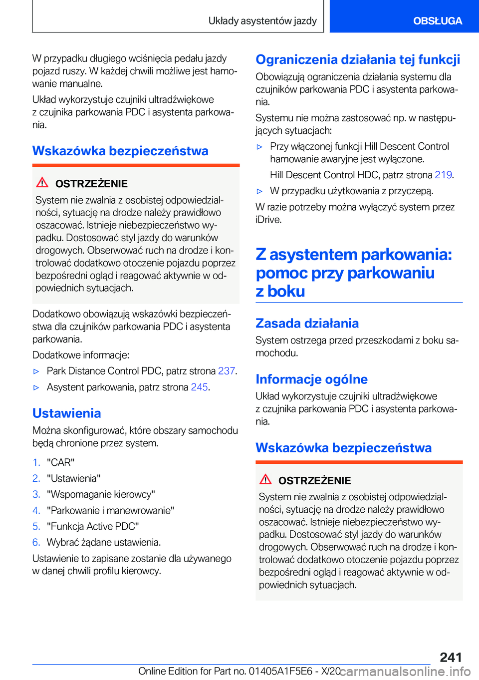BMW X4 M 2021  Instrukcja obsługi (in Polish) �W��p�r�z�y�p�a�d�k�u��d�ł�u�g�i�e�g�o��w�c�i�n�i�