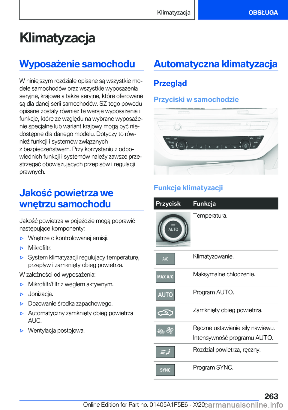 BMW X4 M 2021  Instrukcja obsługi (in Polish) �K�l�i�m�a�t�y�z�a�c�j�a�W�y�p�o�s�a9�e�n�i�e��s�a�m�o�c�h�o�d�u
�W��n�i�n�i�e�j�s�z�y�m��r�o�z�d�z�i�a�l�e��o�p�i�s�a�n�e��s�