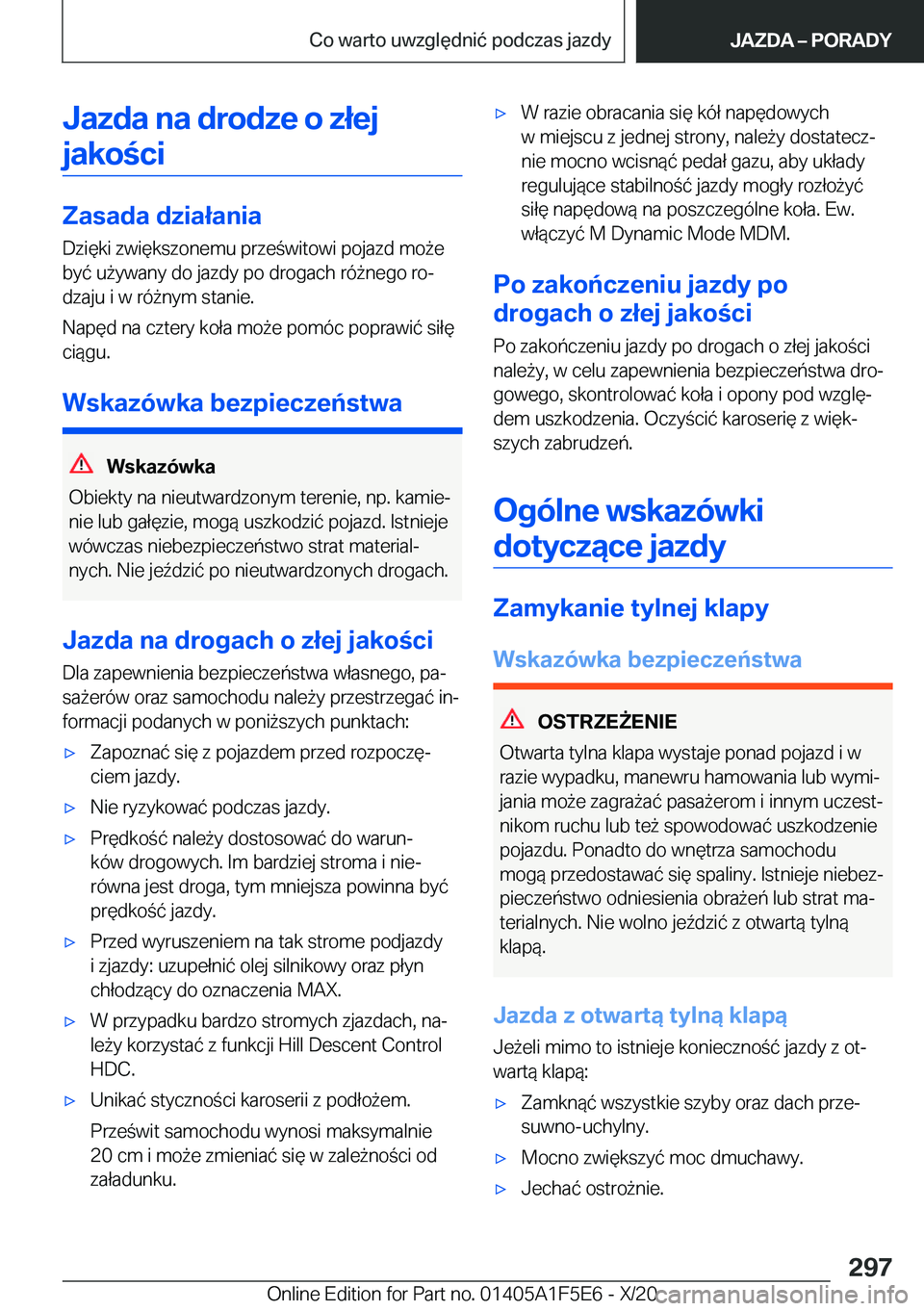 BMW X4 M 2021  Instrukcja obsługi (in Polish) �J�a�z�d�a��n�a��d�r�o�d�z�e��o��z�ł�e�j�j�a�k�o�c�i
�Z�a�s�a�d�a��d�z�i�a�ł�a�n�i�a
�D�z�i�
