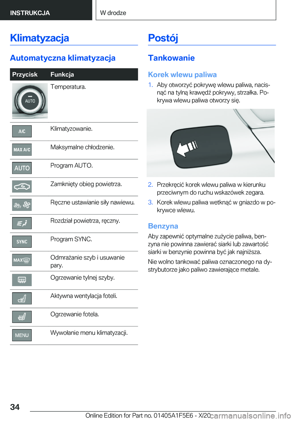 BMW X4 M 2021  Instrukcja obsługi (in Polish) �K�l�i�m�a�t�y�z�a�c�j�a
�A�u�t�o�m�a�t�y�c�z�n�a��k�l�i�m�a�t�y�z�a�c�j�a
�P�r�z�y�c�i�s�k�F�u�n�k�c�j�a�T�e�m�p�e�r�a�t�u�r�a�.�K�l�i�m�a�t�y�z�o�w�a�n�i�e�.�M�a�k�s�y�m�a�l�n�e��c�h�ł�o�d�z�e�n�