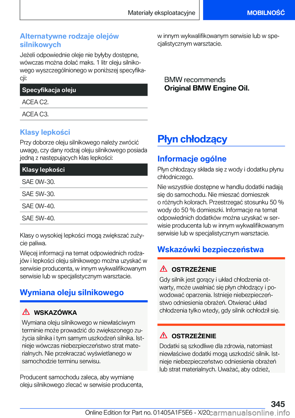 BMW X4 M 2021  Instrukcja obsługi (in Polish) �A�l�t�e�r�n�a�t�y�w�n�e��r�o�d�z�a�j�e��o�l�e�j�