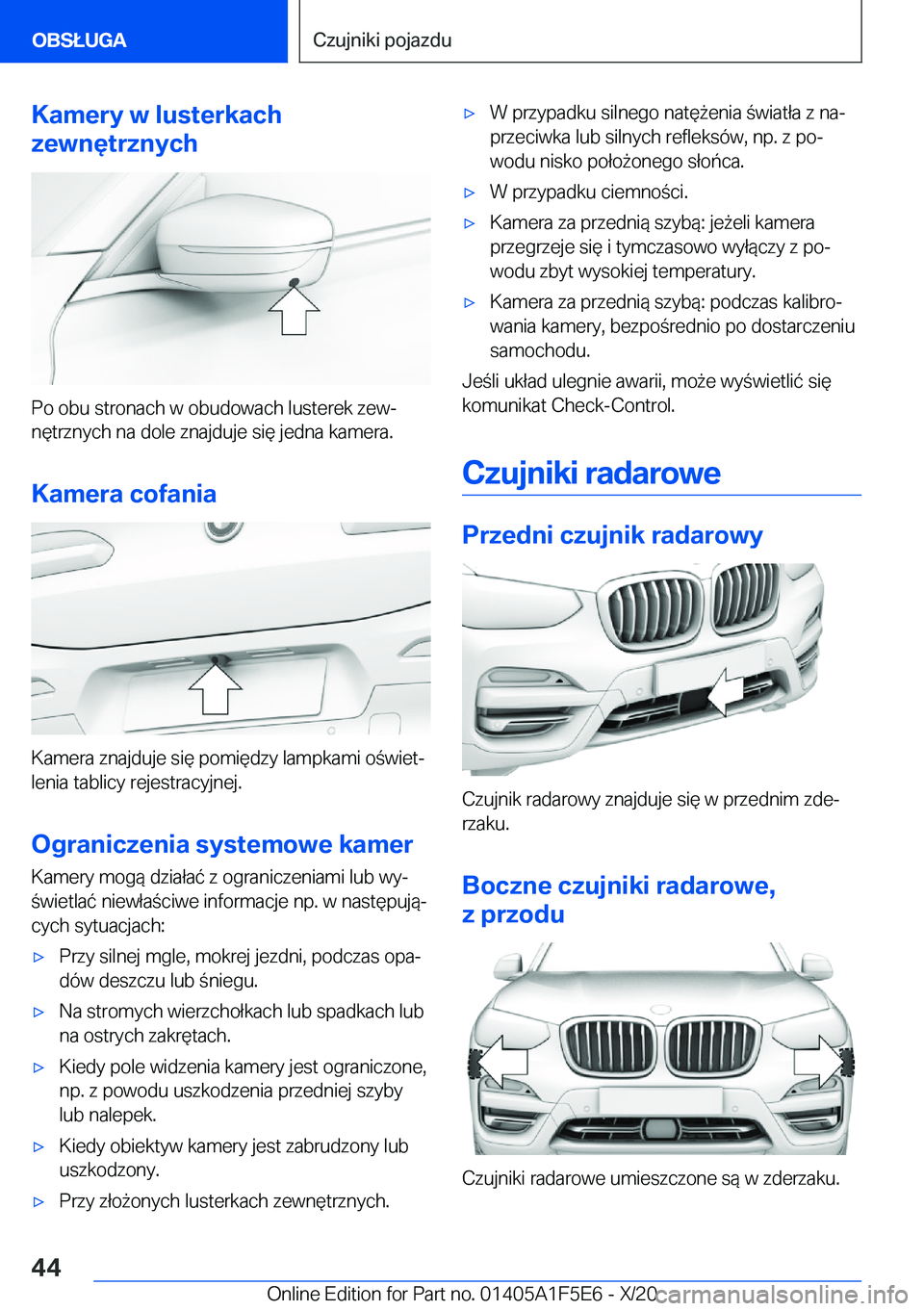 BMW X4 M 2021  Instrukcja obsługi (in Polish) �K�a�m�e�r�y��w��l�u�s�t�e�r�k�a�c�h
�z�e�w�n�