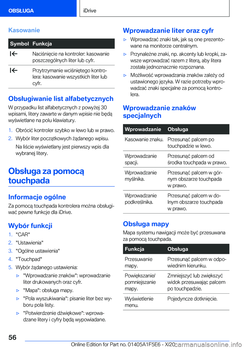 BMW X4 M 2021  Instrukcja obsługi (in Polish) �K�a�s�o�w�a�n�i�e�S�y�m�b�o�l�F�u�n�k�c�j�a��N�a�c�i�n�i�