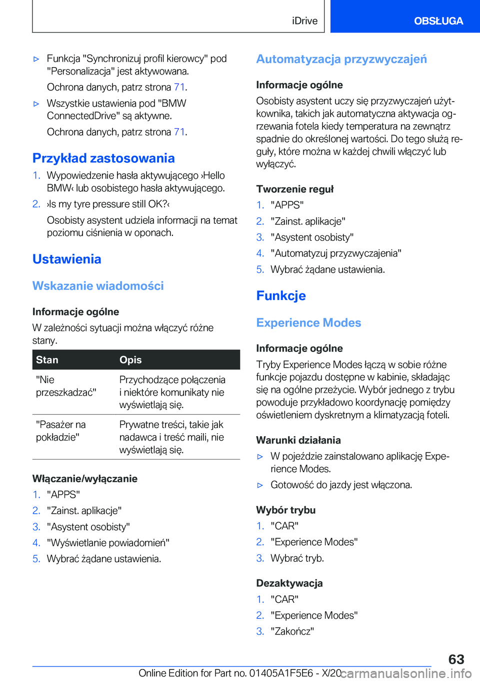 BMW X4 M 2021  Instrukcja obsługi (in Polish) 'x�F�u�n�k�c�j�a���S�y�n�c�h�r�o�n�i�z�u�j��p�r�o�f�i�l��k�i�e�r�o�w�c�y���p�o�d��P�e�r�s�o�n�a�l�i�z�a�c�j�a���j�e�s�t��a�k�t�y�w�o�w�a�n�a�.
�O�c�h�r�o�n�a��d�a�n�y�c�h�,��p�a�t�r�z�