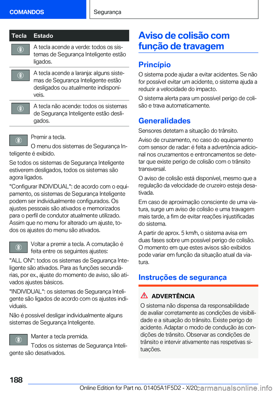 BMW X4 M 2021  Manual do condutor (in Portuguese) �T�e�c�l�a�E�s�t�a�d�o�A��t�e�c�l�a��a�c�e�n�d�e��a��v�e�r�d�e�:��t�o�d�o�s��o�s��s�i�sª
�t�e�m�a�s��d�e��S�e�g�u�r�a�n�
