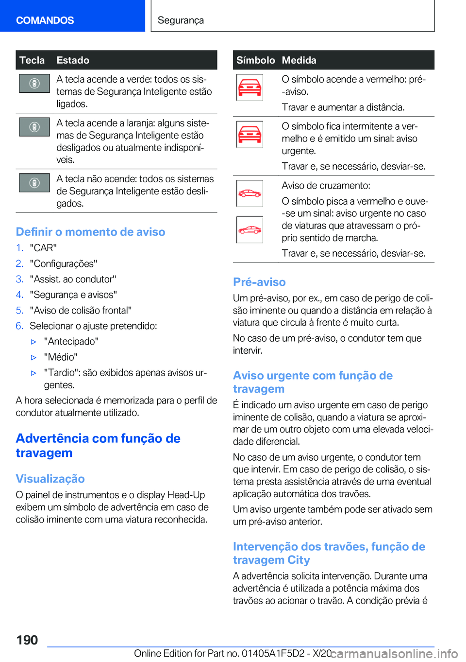 BMW X4 M 2021  Manual do condutor (in Portuguese) �T�e�c�l�a�E�s�t�a�d�o�A��t�e�c�l�a��a�c�e�n�d�e��a��v�e�r�d�e�:��t�o�d�o�s��o�s��s�i�sª
�t�e�m�a�s��d�e��S�e�g�u�r�a�n�