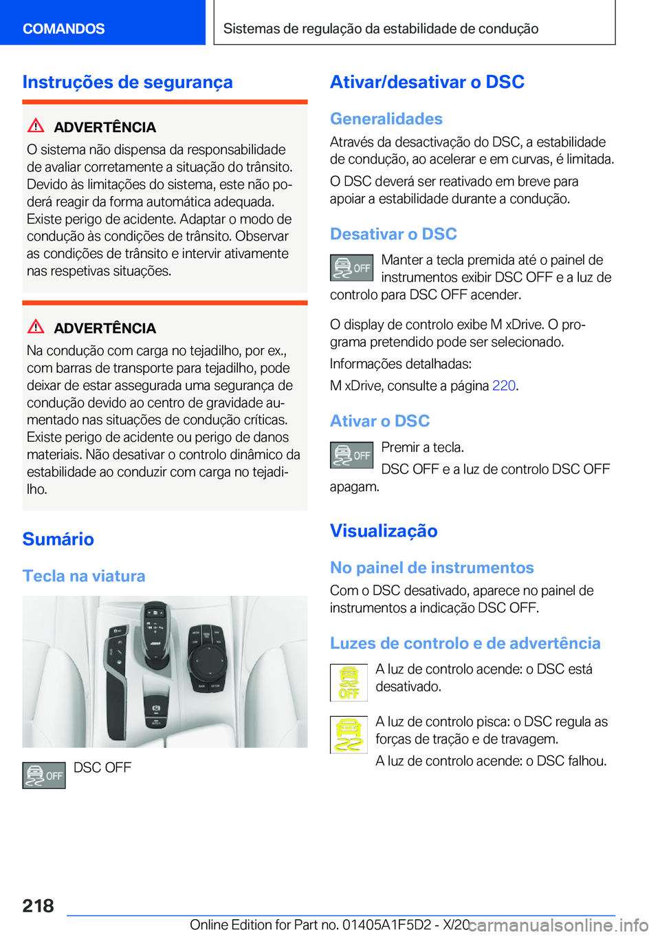 BMW X4 M 2021  Manual do condutor (in Portuguese) �I�n�s�t�r�u�