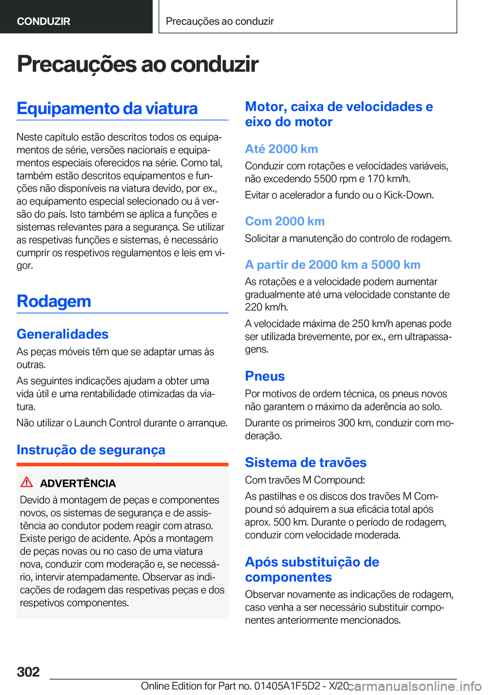 BMW X4 M 2021  Manual do condutor (in Portuguese) �P�r�e�c�a�u�