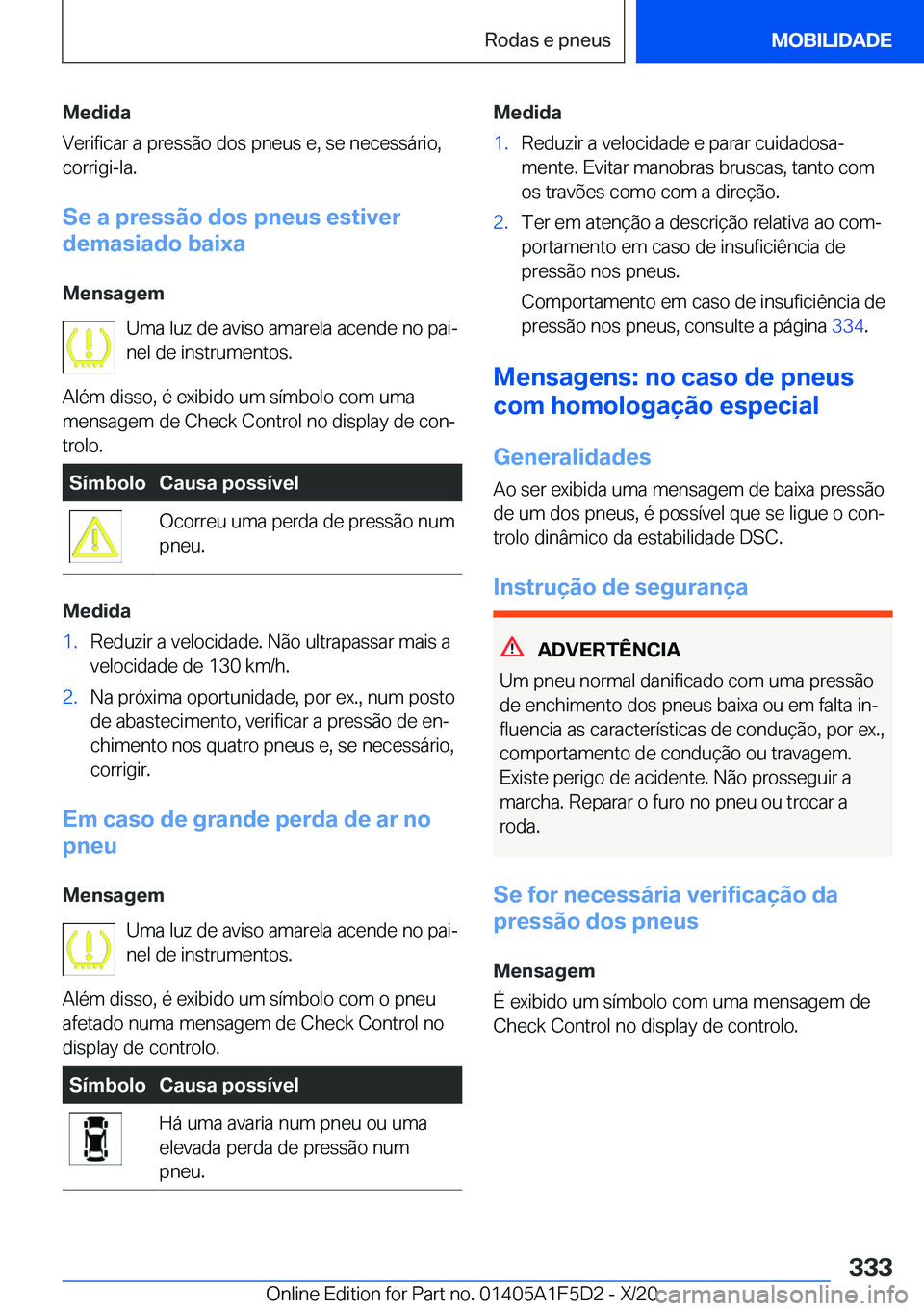 BMW X4 M 2021  Manual do condutor (in Portuguese) �M�e�d�i�d�a
�V�e�r�i�f�i�c�a�r��a��p�r�e�s�s�ã�o��d�o�s��p�n�e�u�s��e�,��s�e��n�e�c�e�s�s�á�r�i�o�,
�c�o�r�r�i�g�i�-�l�a�.
�S�e��a��p�r�e�s�s�ã�o��d�o�s��p�n�e�u�s��e�s�t�i�v�e�r
�d�e�