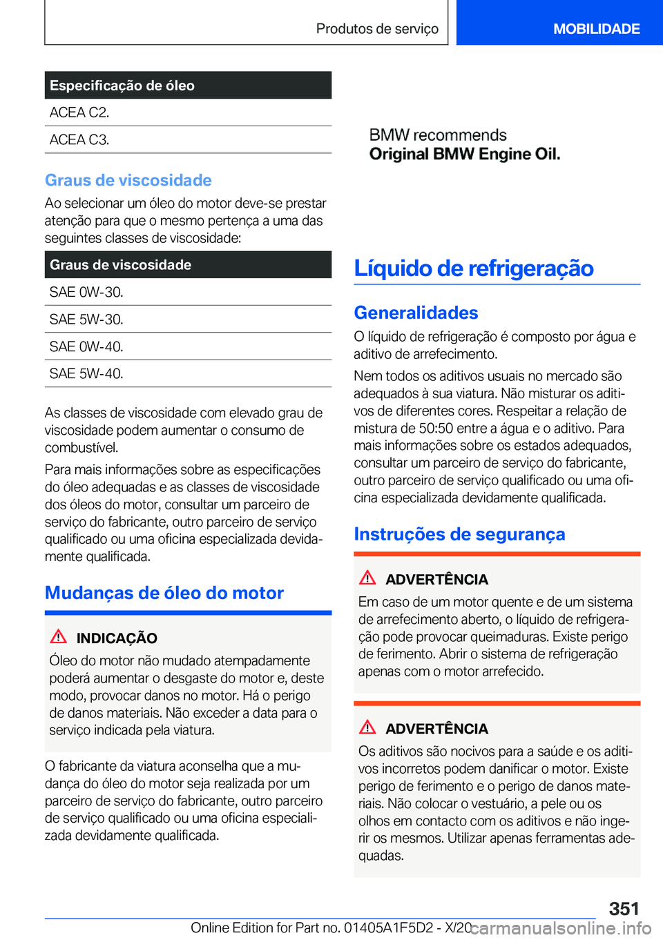 BMW X4 M 2021  Manual do condutor (in Portuguese) �E�s�p�e�c�i�f�i�c�a�