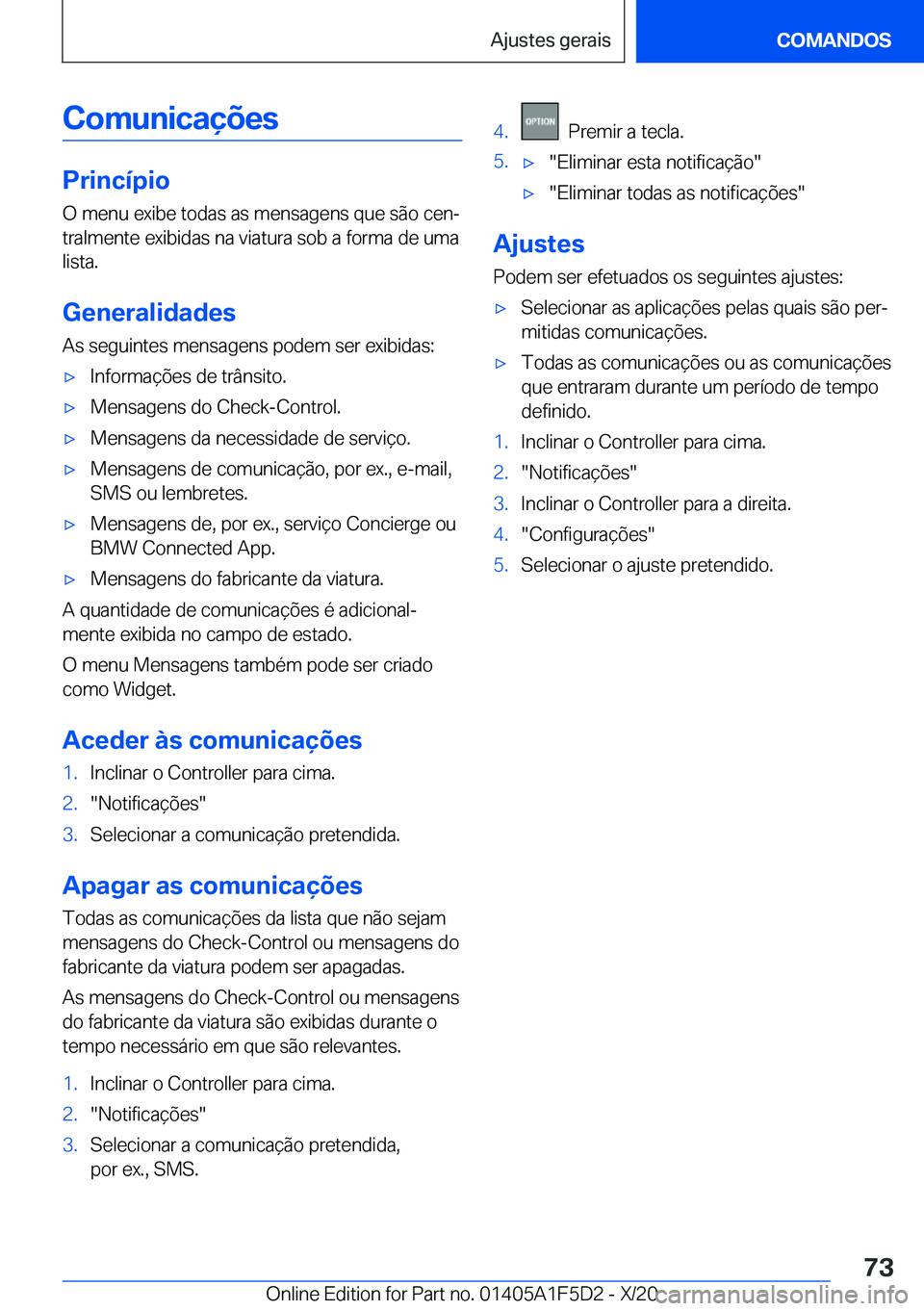 BMW X4 M 2021  Manual do condutor (in Portuguese) �C�o�m�u�n�i�c�a�