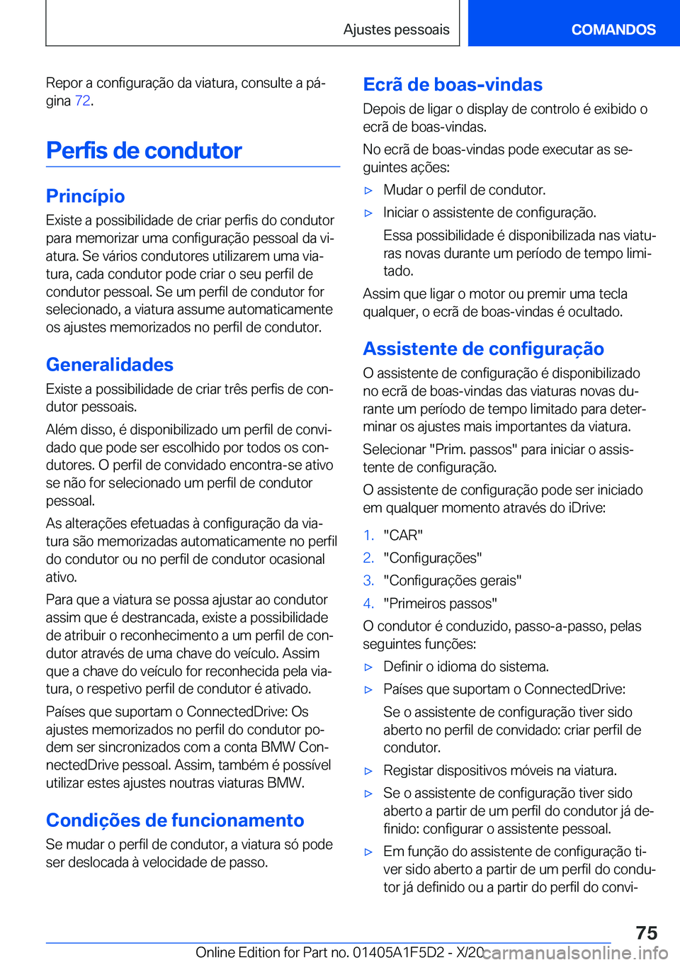 BMW X4 M 2021  Manual do condutor (in Portuguese) �R�e�p�o�r��a��c�o�n�f�i�g�u�r�a�