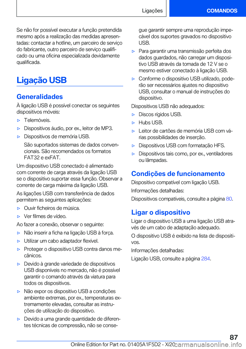 BMW X4 M 2021  Manual do condutor (in Portuguese) �S�e��n�ã�o��f�o�r��p�o�s�s�
