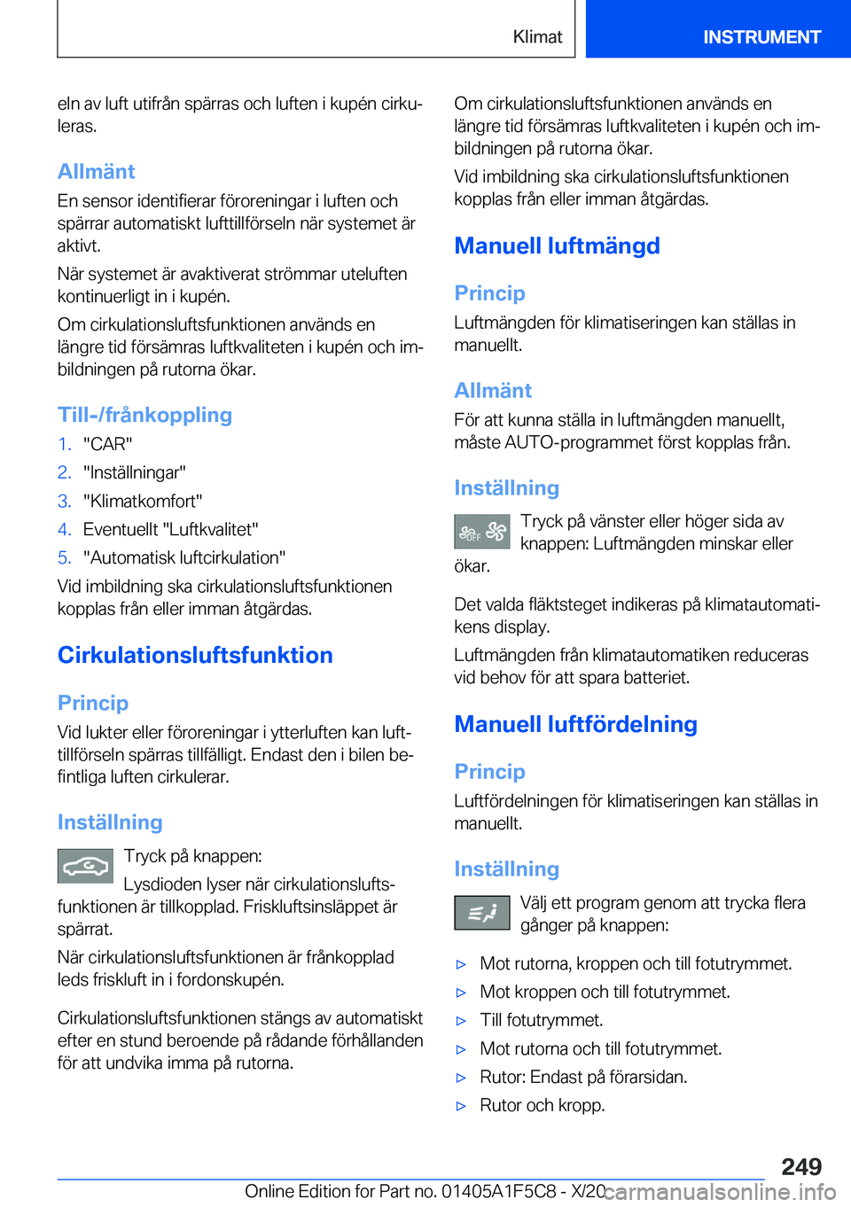 BMW X4 M 2021  InstruktionsbÖcker (in Swedish) �e�l�n��a�v��l�u�f�t��u�t�i�f�r�å�n��s�p�ä�r�r�a�s��o�c�h��l�u�f�t�e�n��i��k�u�p�