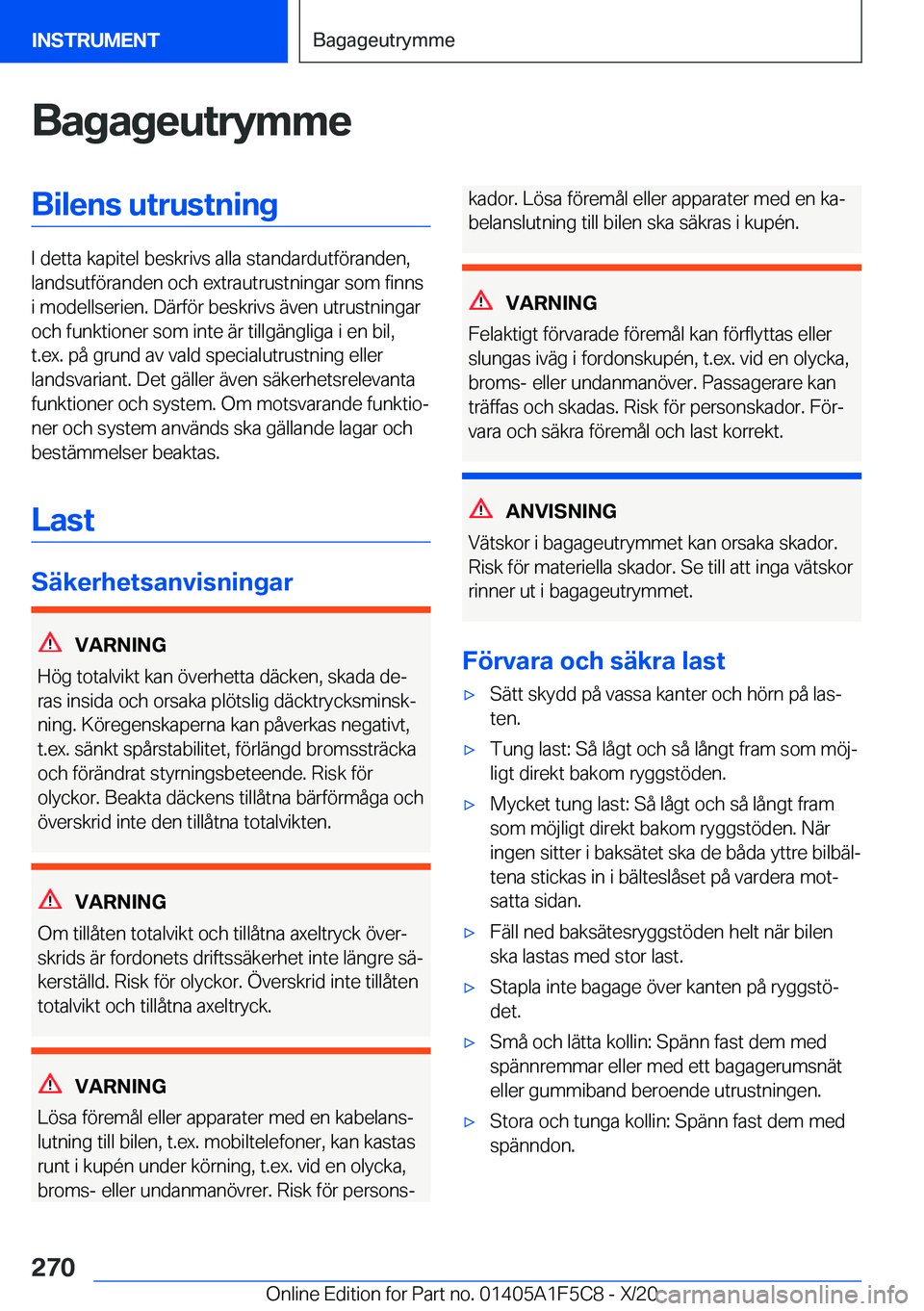 BMW X4 M 2021  InstruktionsbÖcker (in Swedish) �B�a�g�a�g�e�u�t�r�y�m�m�e�B�i�l�e�n�s��u�t�r�u�s�t�n�i�n�g
�I��d�e�t�t�a��k�a�p�i�t�e�l��b�e�s�k�r�i�v�s��a�l�l�a��s�t�a�n�d�a�r�d�u�t�f�
