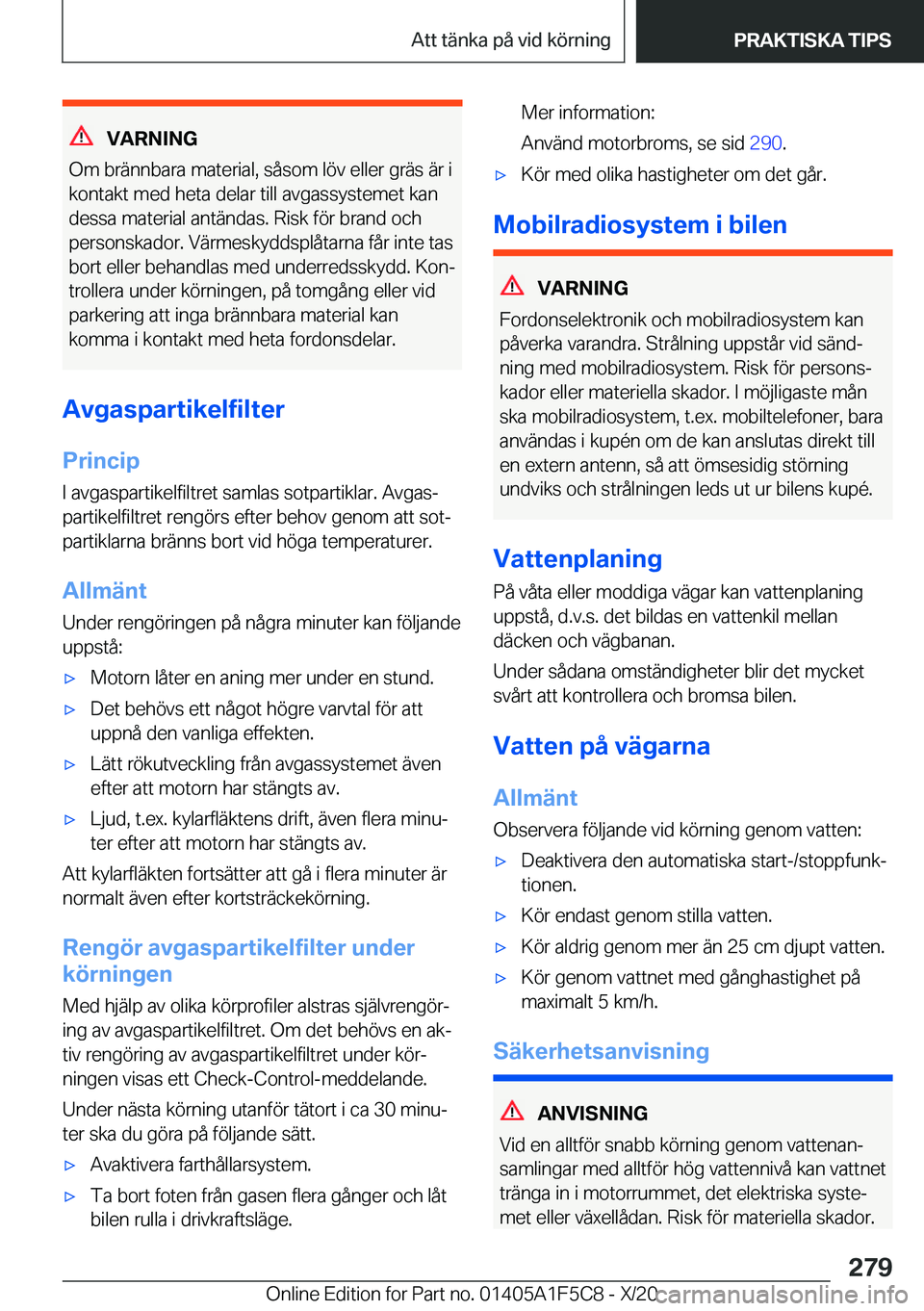 BMW X4 M 2021  InstruktionsbÖcker (in Swedish) �V�A�R�N�I�N�G
�O�m��b�r�ä�n�n�b�a�r�a��m�a�t�e�r�i�a�l�,��s�å�s�o�m��l�