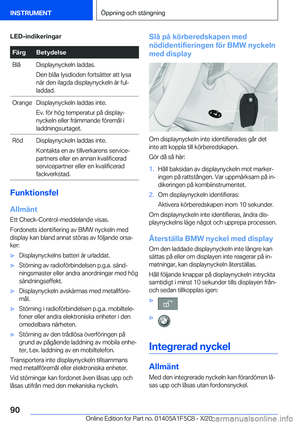 BMW X4 M 2021  InstruktionsbÖcker (in Swedish) �L�E�D�-�i�n�d�i�k�e�r�i�n�g�a�r�F�ä�r�g�B�e�t�y�d�e�l�s�e�B�l�å�D�i�s�p�l�a�y�n�y�c�k�e�l�n��l�a�d�d�a�s�.
�D�e�n��b�l�å�a��l�y�s�d�i�o�d�e�n��f�o�r�t�s�ä�t�t�e�r��a�t�t��l�y�s�a
�n�ä�r��