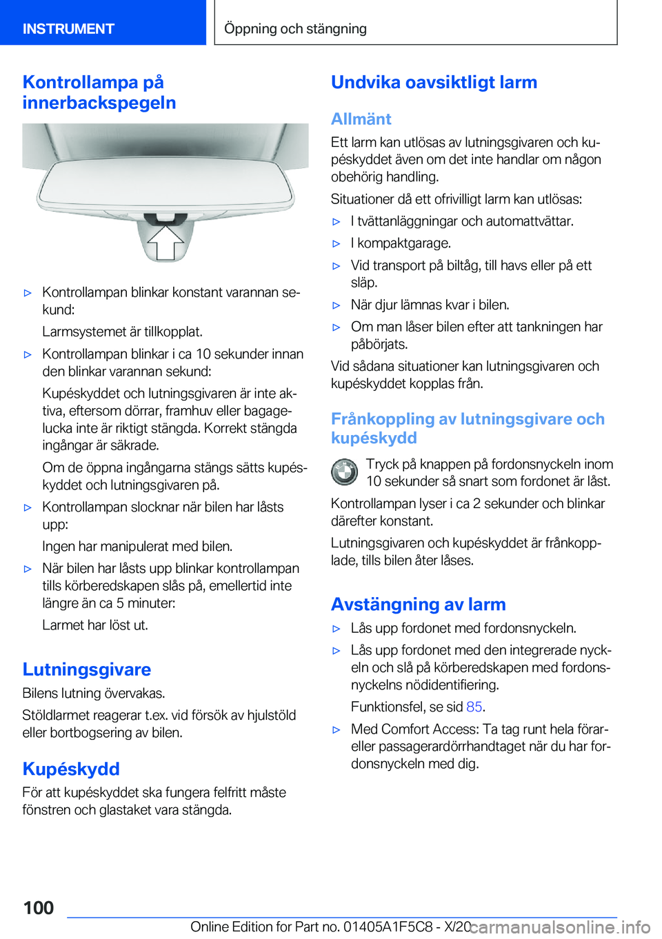 BMW X4 M 2021  InstruktionsbÖcker (in Swedish) �K�o�n�t�r�o�l�l�a�m�p�a��p�å
�i�n�n�e�r�b�a�c�k�s�p�e�g�e�l�n'x�K�o�n�t�r�o�l�l�a�m�p�a�n��b�l�i�n�k�a�r��k�o�n�s�t�a�n�t��v�a�r�a�n�n�a�n��s�ej
�k�u�n�d�:
�L�a�r�m�s�y�s�t�e�m�e�t��ä�r�