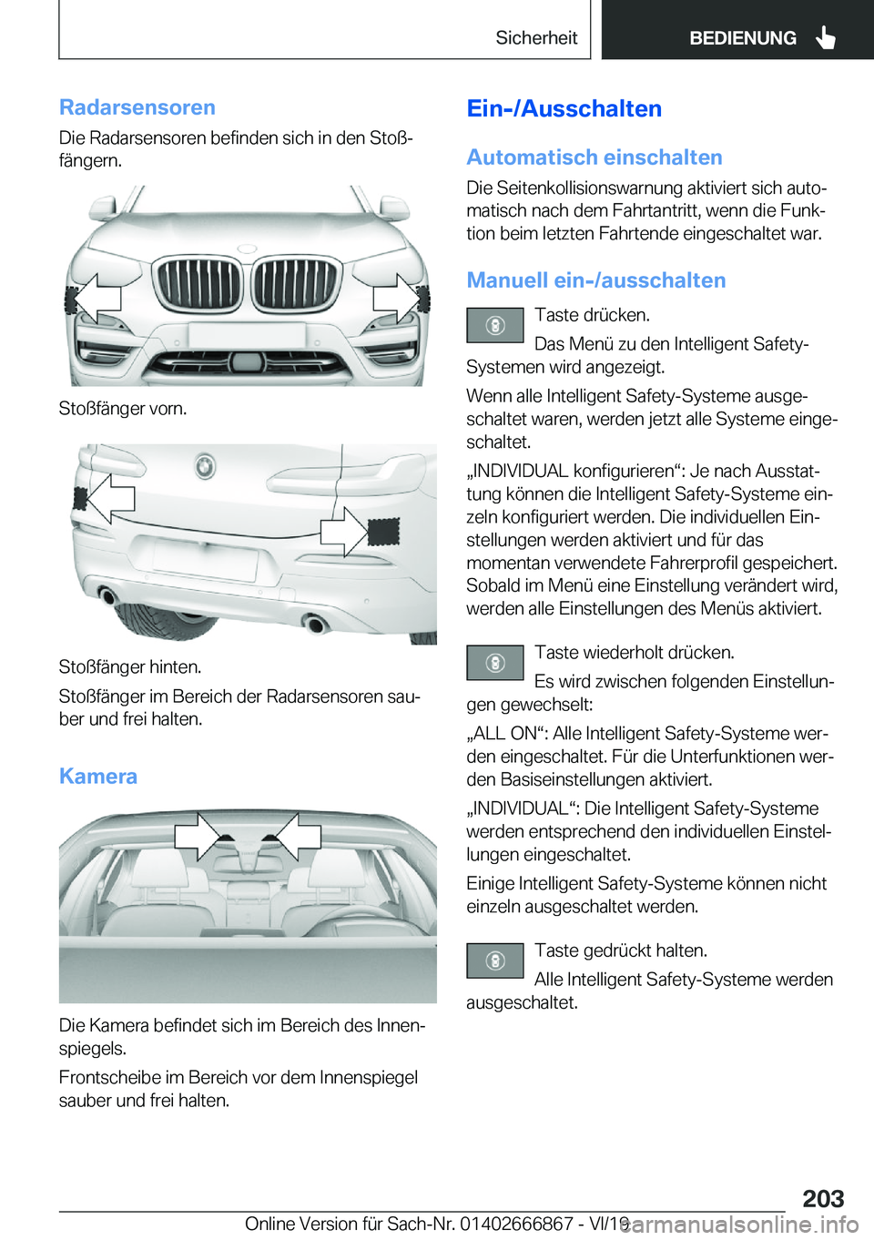 BMW X4 M 2020  Betriebsanleitungen (in German) �R�a�d�a�r�s�e�n�s�o�r�e�n
�D�i�e��R�a�d�a�r�s�e�n�s�o�r�e�n��b�e�f�i�n�d�e�n��s�i�c�h��i�n��d�e�n��S�t�o�