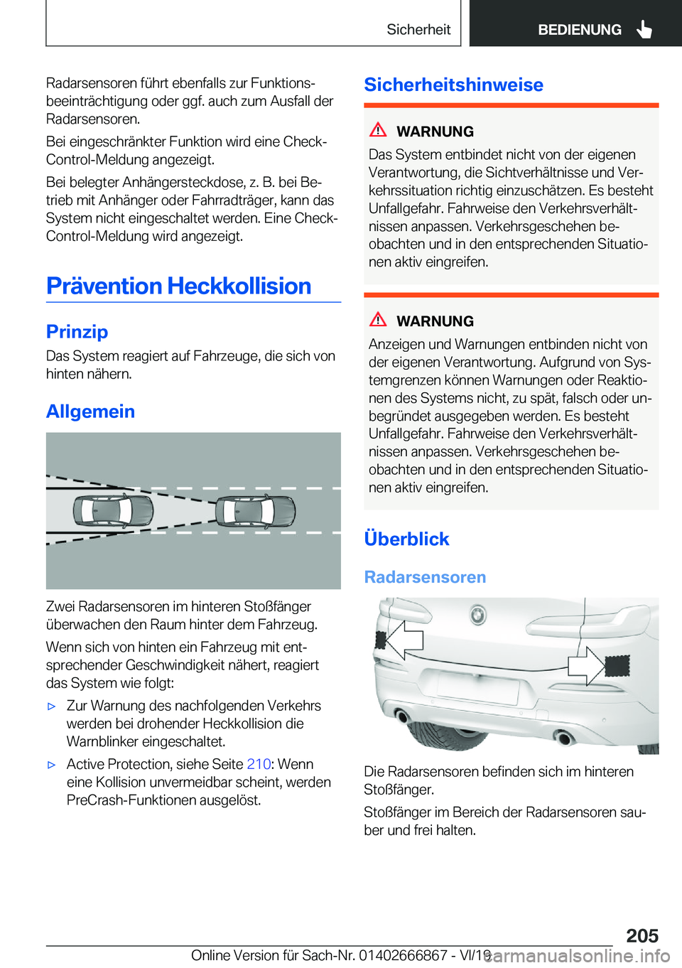 BMW X4 M 2020  Betriebsanleitungen (in German) �R�a�d�a�r�s�e�n�s�o�r�e�n��f�