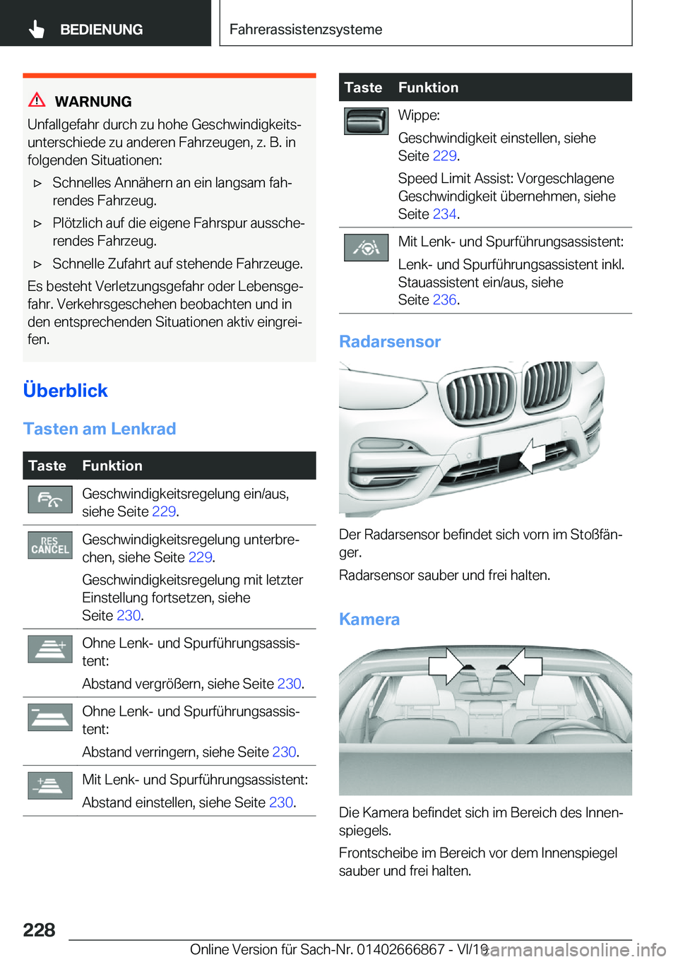 BMW X4 M 2020  Betriebsanleitungen (in German) �W�A�R�N�U�N�G
�U�n�f�a�l�l�g�e�f�a�h�r��d�u�r�c�h��z�u��h�o�h�e��G�e�s�c�h�w�i�n�d�i�g�k�e�i�t�sj
�u�n�t�e�r�s�c�h�i�e�d�e��z�u��a�n�d�e�r�e�n��F�a�h�r�z�e�u�g�e�n�,��z�.��B�.��i�n �f�o�l�