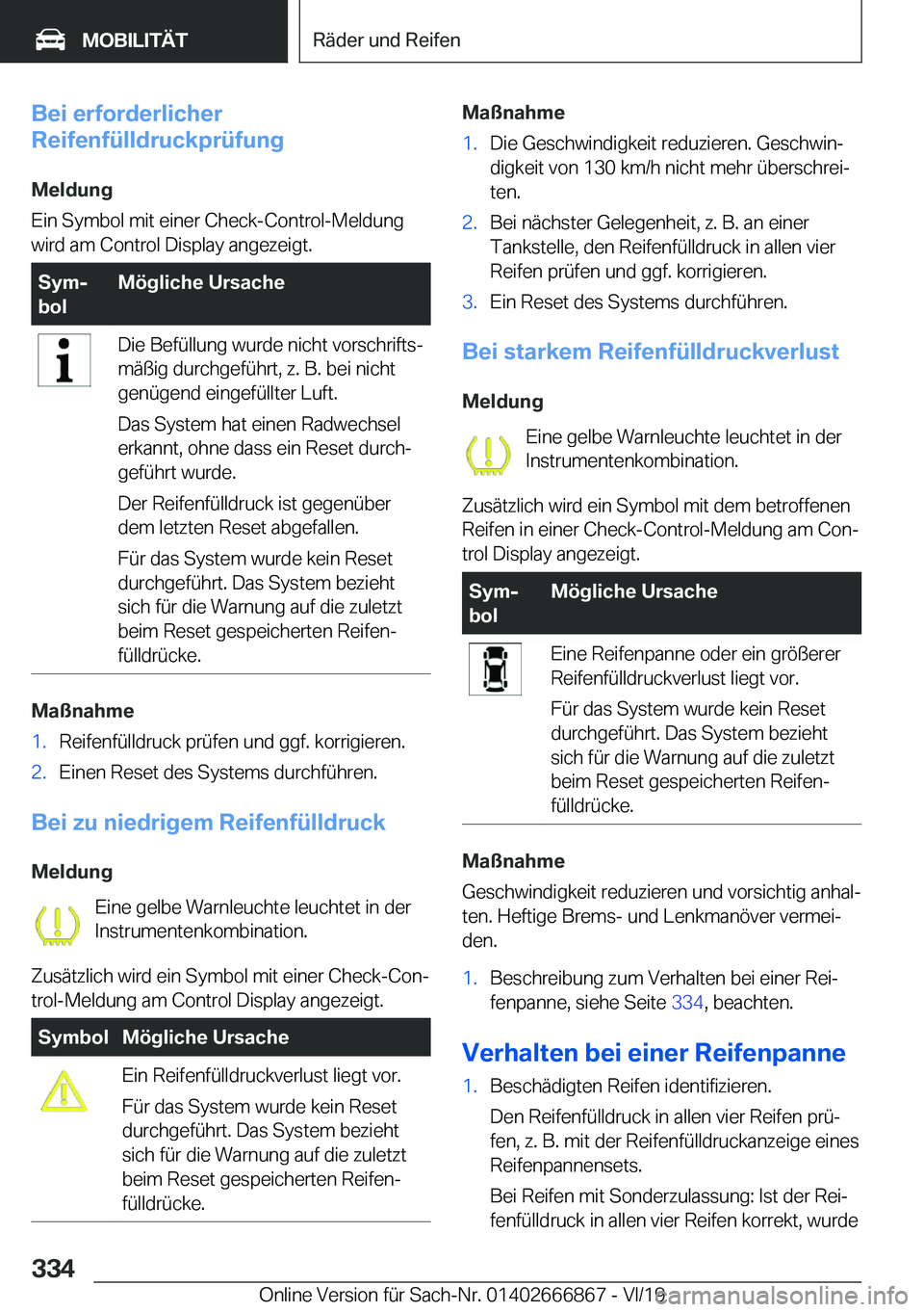 BMW X4 M 2020  Betriebsanleitungen (in German) �B�e�i��e�r�f�o�r�d�e�r�l�i�c�h�e�r
�R�e�i�f�e�n�f�
