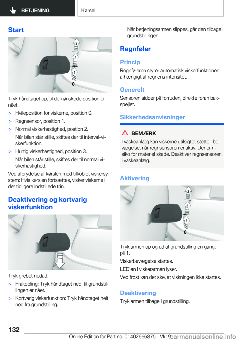 BMW X4 M 2020  InstruktionsbØger (in Danish) �S�t�a�r�t
�T�r�y�k��h�å�n�d�t�a�g�e�t��o�p�,��t�i�l��d�e�n��