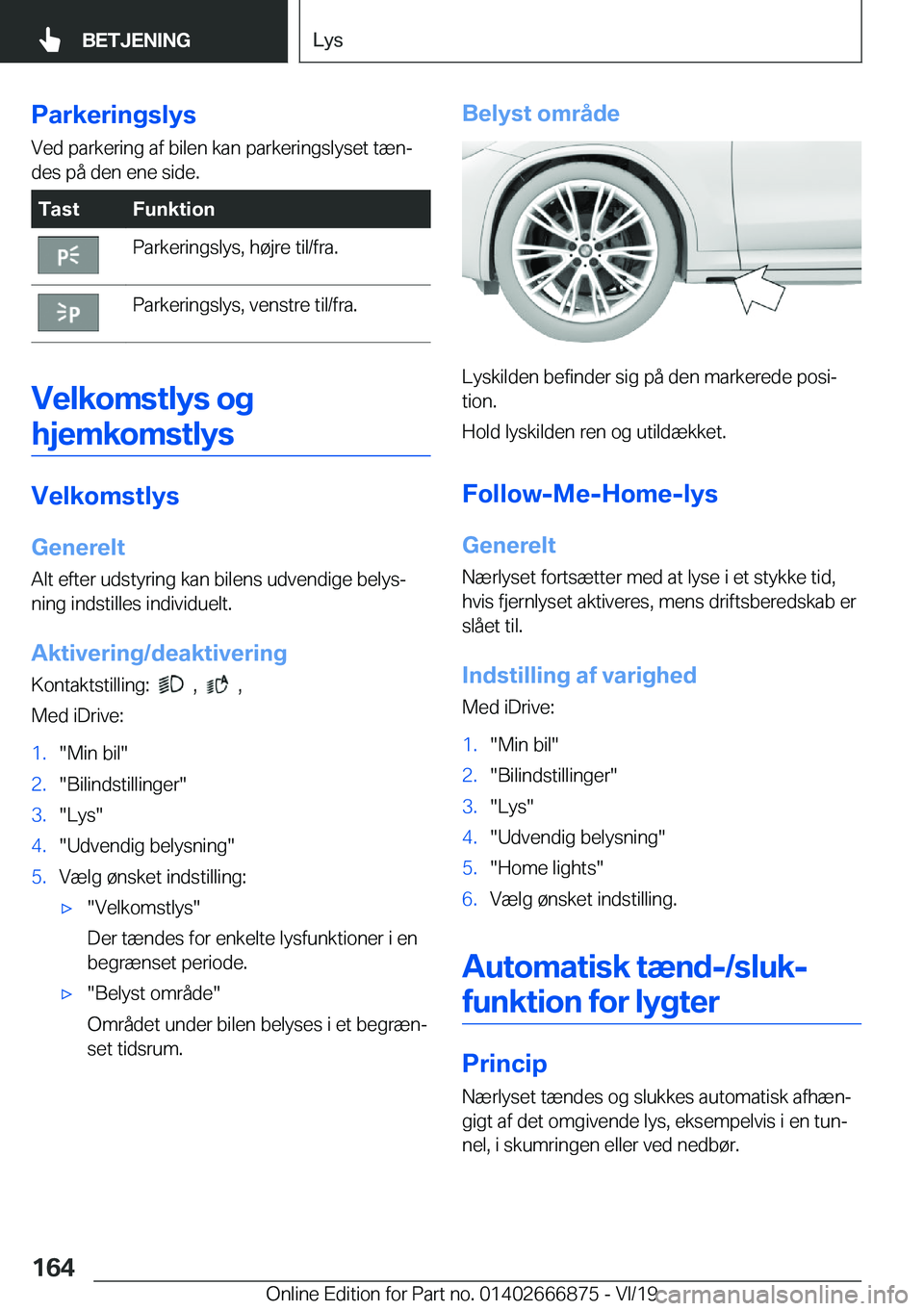 BMW X4 M 2020  InstruktionsbØger (in Danish) �P�a�r�k�e�r�i�n�g�s�l�y�s�V�e�d��p�a�r�k�e�r�i�n�g��a�f��b�i�l�e�n��k�a�n��p�a�r�k�e�r�i�n�g�s�l�y�s�e�t��t�æ�nj�d�e�s��p�å��d�e�n��e�n�e��s�i�d�e�.�T�a�s�t�F�u�n�k�t�i�o�n�P�a�r�k�e�r�i