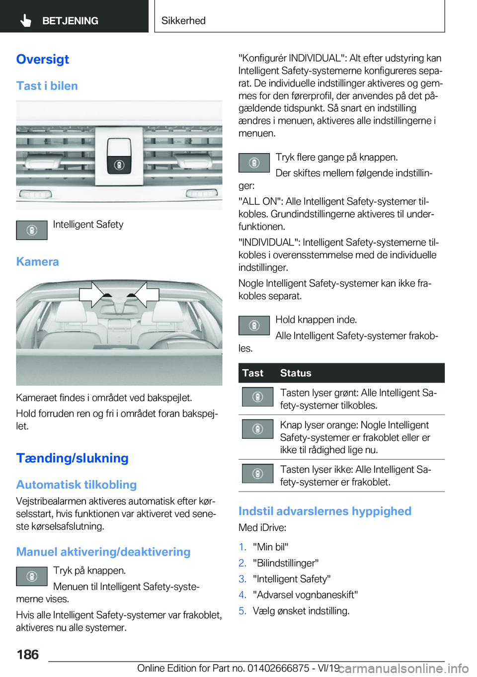 BMW X4 M 2020  InstruktionsbØger (in Danish) �O�v�e�r�s�i�g�t
�T�a�s�t��i��b�i�l�e�n
�I�n�t�e�l�l�i�g�e�n�t��S�a�f�e�t�y
�K�a�m�e�r�a
�K�a�m�e�r�a�e�t��f�i�n�d�e�s��i��o�m�r�å�d�e�t��v�e�d��b�a�k�s�p�e�j�l�e�t�.
�H�o�l�d��f�o�r�r�u�d�e
