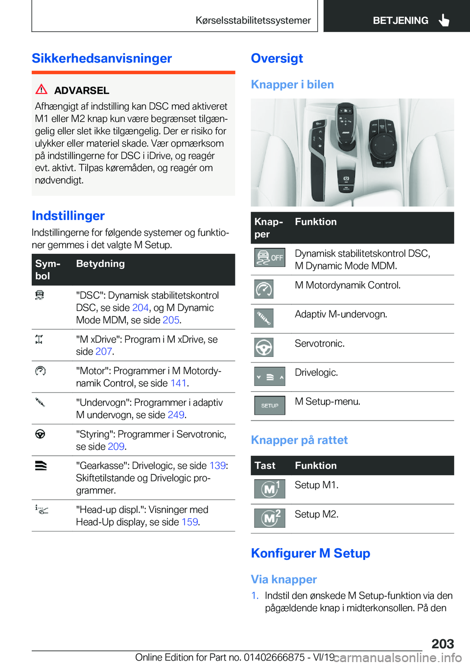 BMW X4 M 2020  InstruktionsbØger (in Danish) �S�i�k�k�e�r�h�e�d�s�a�n�v�i�s�n�i�n�g�e�r
�A�D�V�A�R�S�E�L
�A�f�h�æ�n�g�i�g�t��a�f��i�n�d�s�t�i�l�l�i�n�g��k�a�n��D�S�C��m�e�d��a�k�t�i�v�e�r�e�t �M�1��e�l�l�e�r��M�2��k�n�a�p��k�u�n��v�