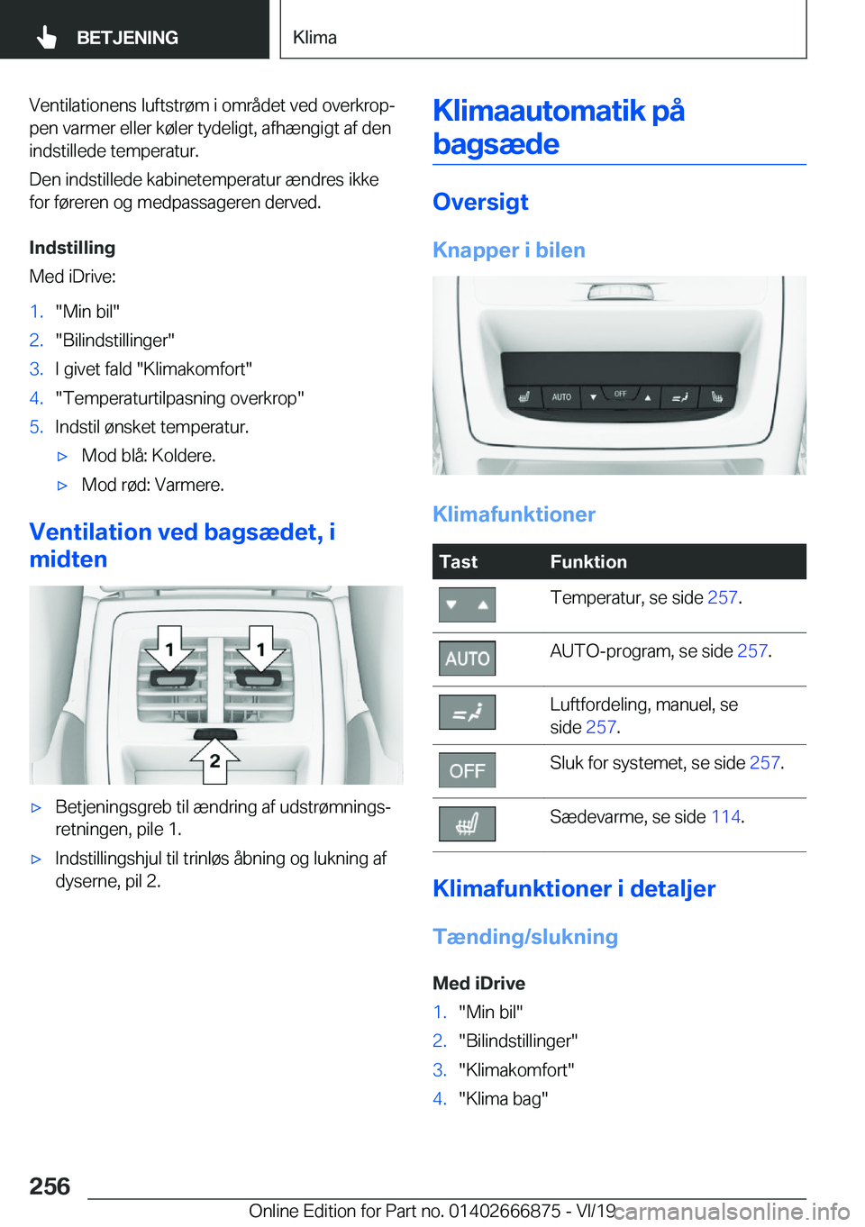 BMW X4 M 2020  InstruktionsbØger (in Danish) �V�e�n�t�i�l�a�t�i�o�n�e�n�s��l�u�f�t�s�t�r�