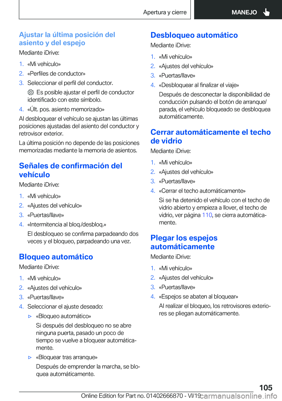 BMW X4 M 2020  Manuales de Empleo (in Spanish) �A�j�u�s�t�a�r��l�a��