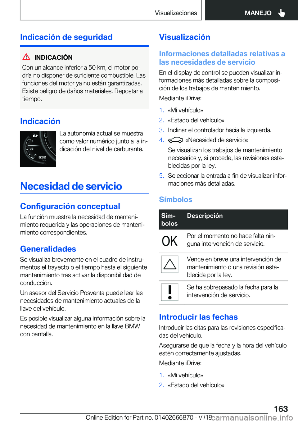 BMW X4 M 2020  Manuales de Empleo (in Spanish) �I�n�d�i�c�a�c�i�