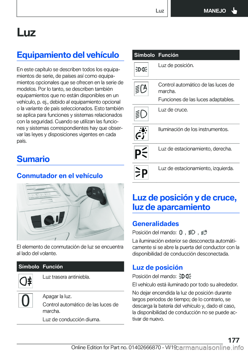 BMW X4 M 2020  Manuales de Empleo (in Spanish) �L�u�z�E�q�u�i�p�a�m�i�e�n�t�o��d�e�l��v�e�h�