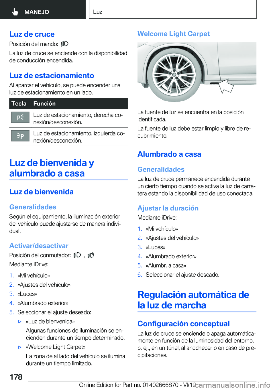 BMW X4 M 2020  Manuales de Empleo (in Spanish) �L�u�z��d�e��c�r�u�c�e�P�o�s�i�c�i�