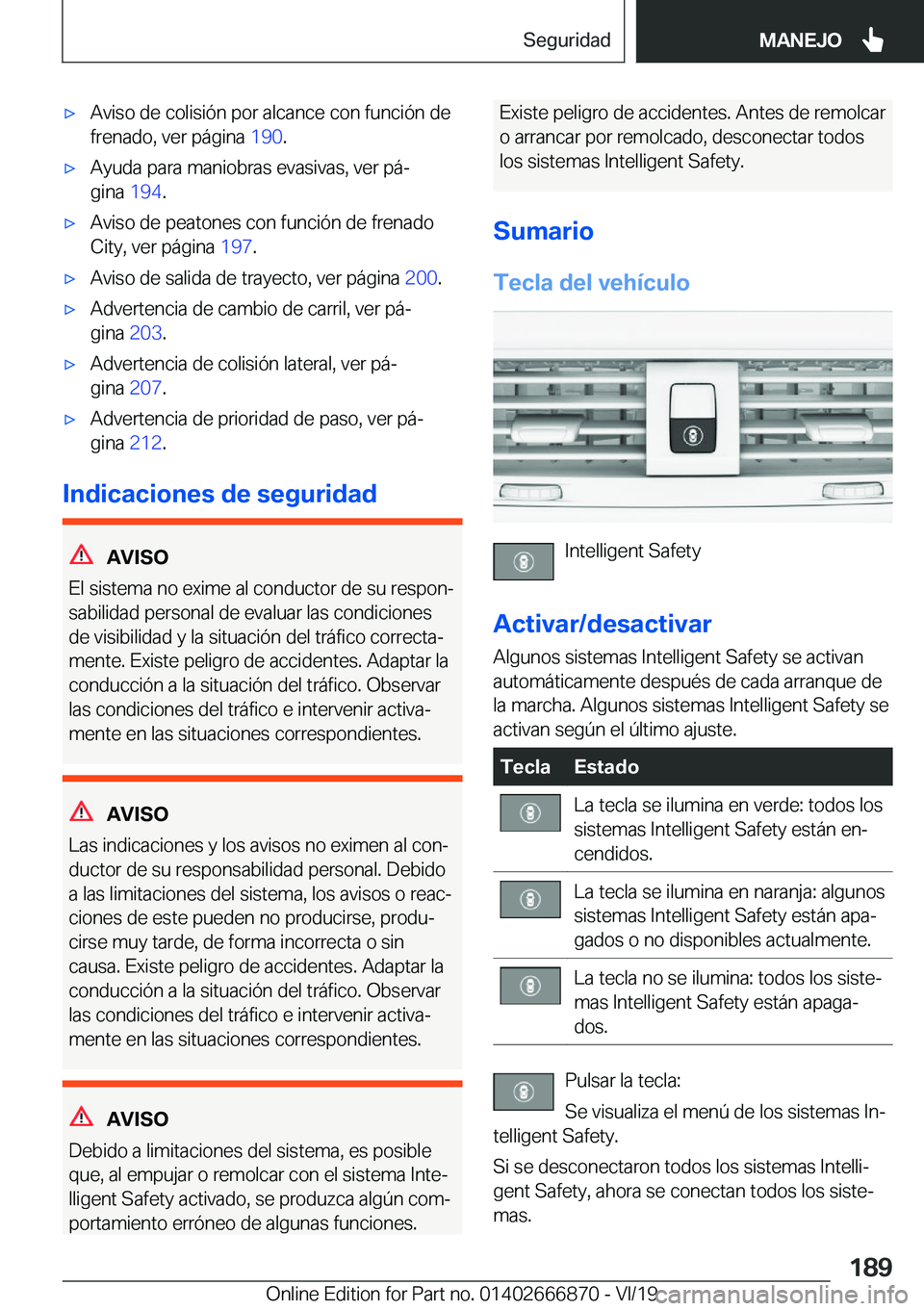 BMW X4 M 2020  Manuales de Empleo (in Spanish) x�A�v�i�s�o��d�e��c�o�l�i�s�i�