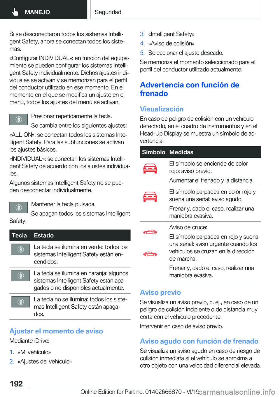 BMW X4 M 2020  Manuales de Empleo (in Spanish) �S�i��s�e��d�e�s�c�o�n�e�c�t�a�r�o�n��t�o�d�o�s��l�o�s��s�i�s�t�e�m�a�s��I�n�t�e�l�l�iª
�g�e�n�t��S�a�f�e�t�y�,��a�h�o�r�a��s�e��c�o�n�e�c�t�a�n��t�o�d�o�s��l�o�s��s�i�s�t�eª
�m�a�s�.