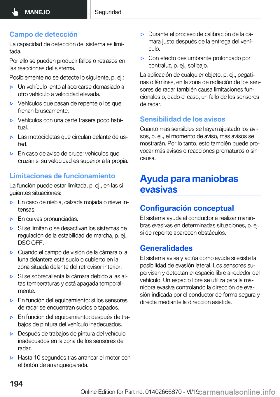 BMW X4 M 2020  Manuales de Empleo (in Spanish) �C�a�m�p�o��d�e��d�e�t�e�c�c�i�