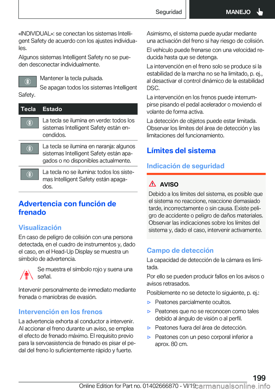 BMW X4 M 2020  Manuales de Empleo (in Spanish) �«�I�N�D�I�V�I�D�U�A�L�{�:��s�e��c�o�n�e�c�t�a�n��l�o�s��s�i�s�t�e�m�a�s��I�n�t�e�l�l�iª
�g�e�n�t��S�a�f�e�t�y��d�e��a�c�u�e�r�d�o��c�o�n��l�o�s��a�j�u�s�t�e�s��i�n�d�i�v�i�d�u�aª
�l�